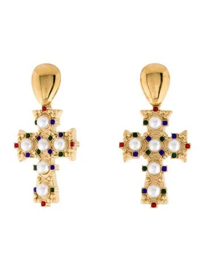 Pre-owned Fallon Faux Pearl & Crystal Drop Earrings In Multi