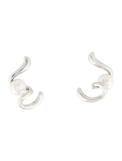 Pre-owned Fallon Faux Pearl Drop Earrings In White