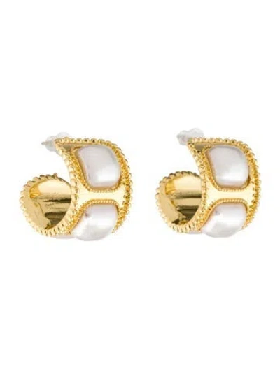 Pre-owned Fallon Faux Pearl Hoop Earrings In White