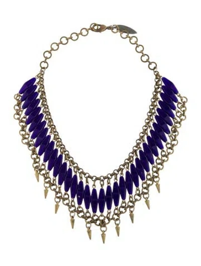 Pre-owned Fallon Resin Fringe Collar Chain Necklace, 15.25" In Blue