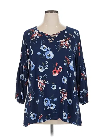 Pre-owned Falls Creek 3/4 Sleeve Blouse In Blue