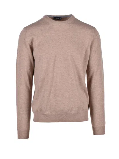 Fama Beige Crewneck Merino Wool Sweater In Pink