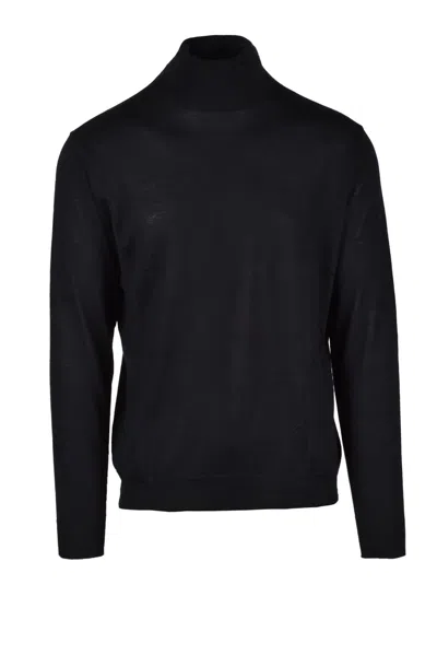 Fama Black Mock-neck Wool-blend Sweater