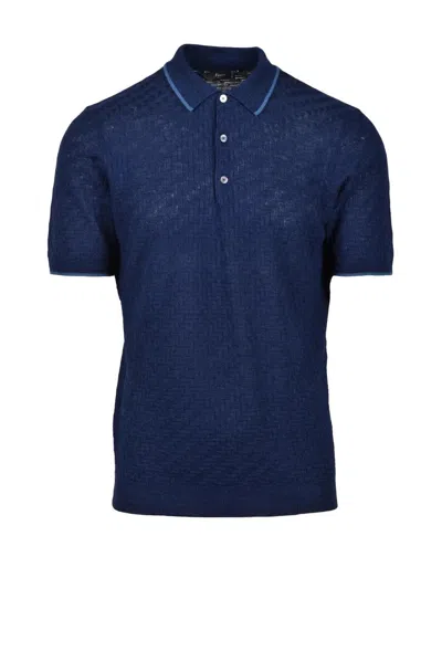 Fama Blue Linen And Cotton Knit Polo
