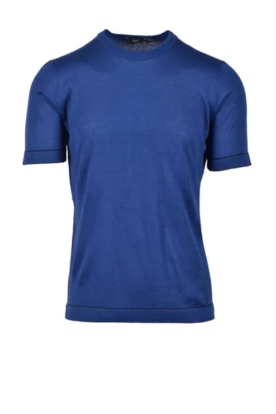 Fama Blue Silk And Cotton Knit Top