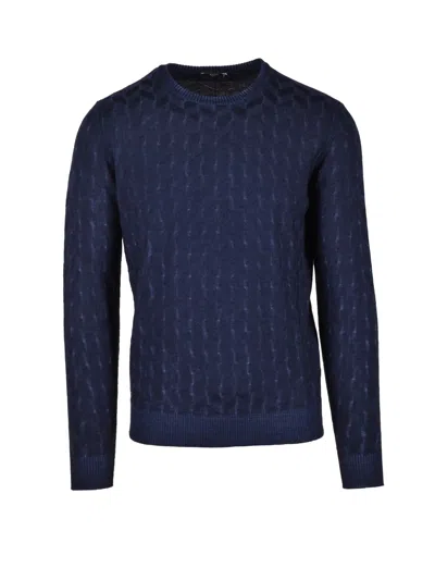 Fama Blue Textured Merino Wool Sweater In Black