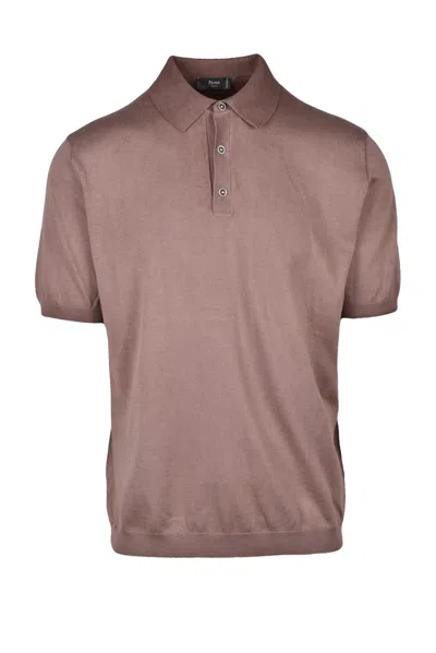 Fama Brown Cotton Knit Polo