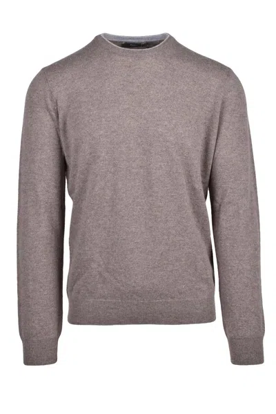 Fama Brown Crew Neck Merino Wool Cashmere Pullover In Gray