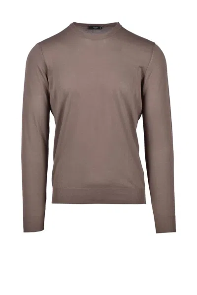 Fama Brown Relaxed Cotton Pullover In Pink