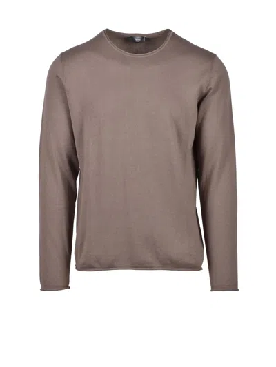 Fama Cotton Pullover With Minimalist Design And Casual Appeal In Brown