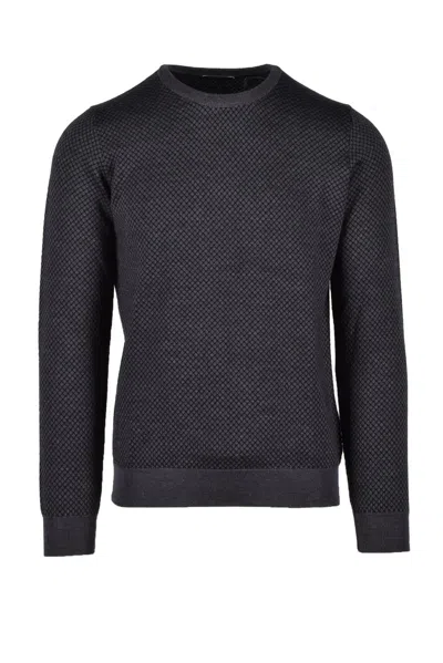 Fama Grey Crewneck Merino Wool Sweater In Black