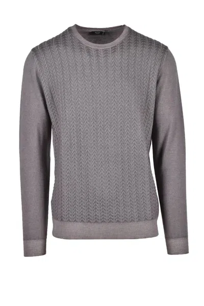 Fama Grey Textured Merino Wool Sweater