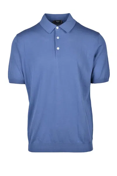 Fama Indigo Cotton Knit Polo In Blue