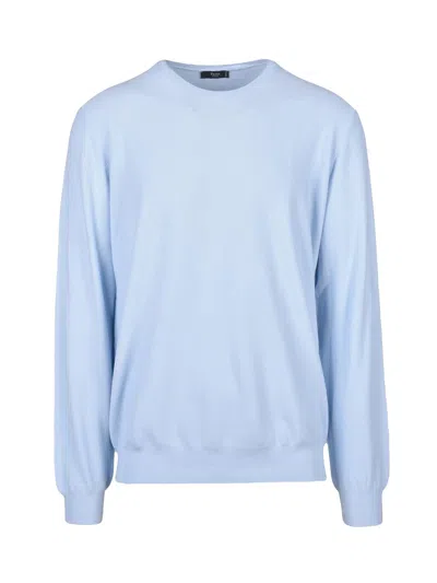 Fama Light Blue Ribbed Crewneck Sweater