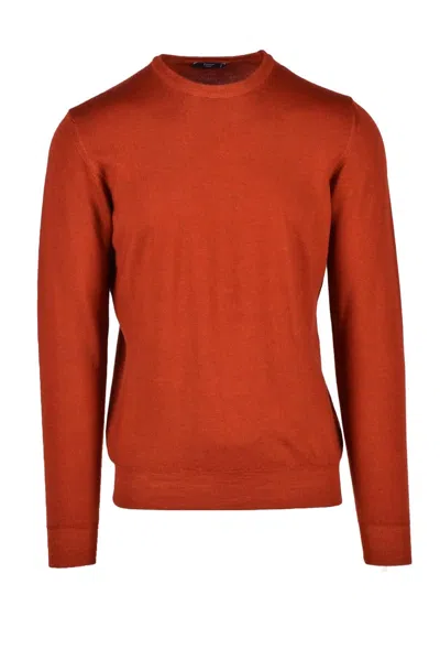Fama Orange Crewneck Merino Wool Sweater In Red