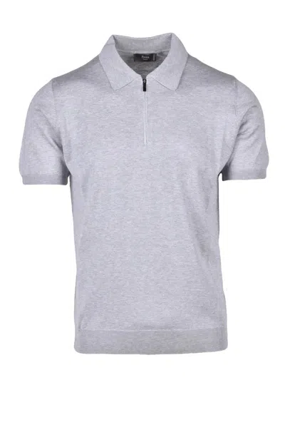 Fama Silk/cotton Knit Polo - Light Grey In White