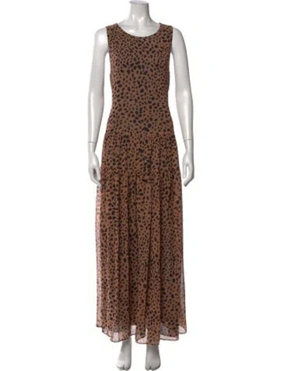 Pre-owned Fame & Partners Animal Print Long Dress In Brown