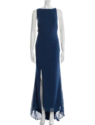 Pre-owned Fame & Partners Bateau Neckline Long Dress In Blue