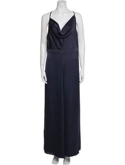 Pre-owned Fame & Partners Cowl Neck Jumpsuit In Blue