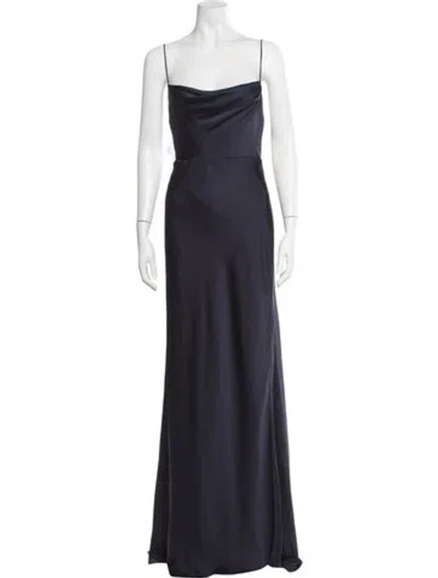 Pre-owned Fame & Partners Cowl Neck Long Dress In Blue