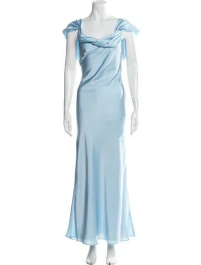 Pre-owned Fame & Partners Cowl Neck Long Dress In Blue