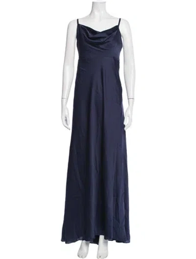 Pre-owned Fame & Partners Cowl Neck Long Dress In Blue