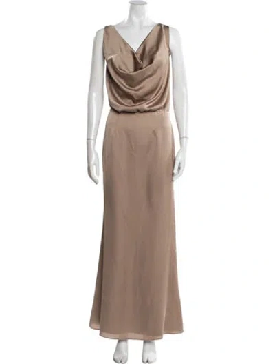Pre-owned Fame & Partners Cowl Neck Long Dress In Brown