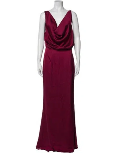 Pre-owned Fame & Partners Cowl Neck Long Dress In Burgundy