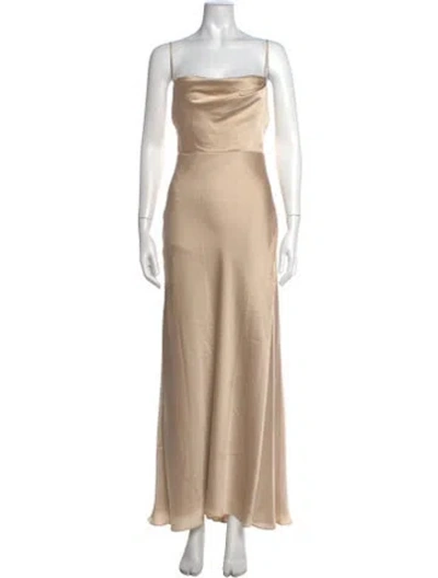 Pre-owned Fame & Partners Cowl Neck Long Dress In Gold
