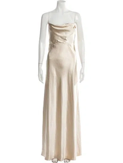 Pre-owned Fame & Partners Cowl Neck Long Dress In Neutral