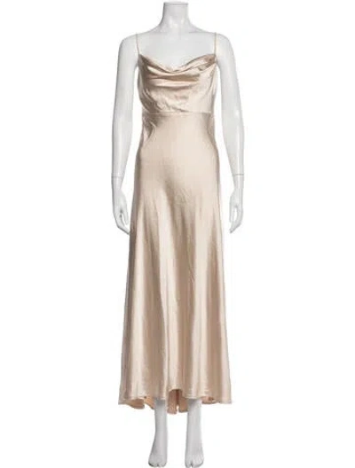 Pre-owned Fame & Partners Cowl Neck Long Dress In Neutral