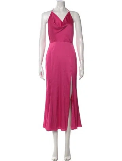 Pre-owned Fame & Partners Cowl Neck Long Dress In Pink