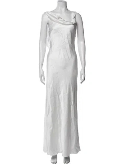 Pre-owned Fame & Partners Cowl Neck Long Dress In White