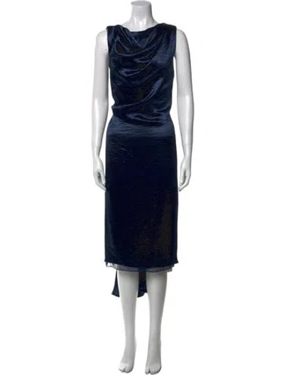 Pre-owned Fame & Partners Cowl Neck Midi Length Dress In Blue
