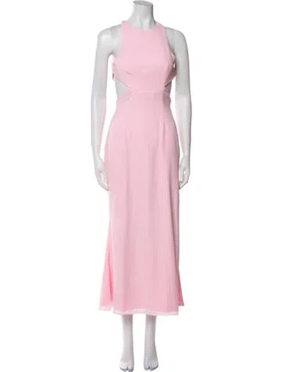 Pre-owned Fame & Partners Crew Neck Long Dress In Pink