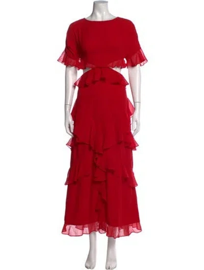 Pre-owned Fame & Partners Crew Neck Long Dress In Red