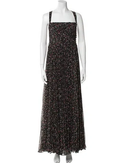 Pre-owned Fame & Partners Floral Print Long Dress In Black