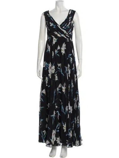 Pre-owned Fame & Partners Floral Print Long Dress In Black