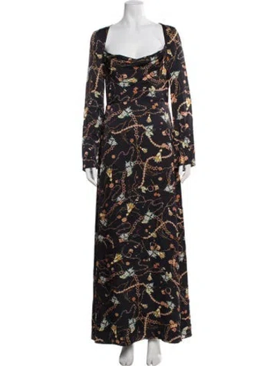 Pre-owned Fame & Partners Floral Print Long Dress In Black