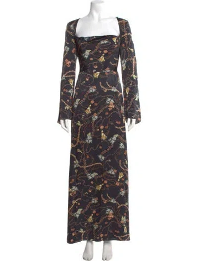 Pre-owned Fame & Partners Floral Print Long Dress In Black