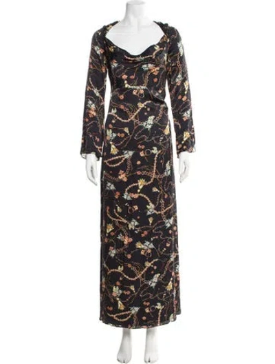 Pre-owned Fame & Partners Floral Print Long Dress In Black