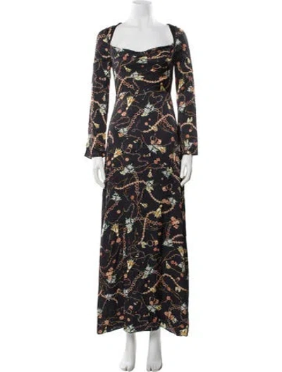 Pre-owned Fame & Partners Floral Print Long Dress In Black