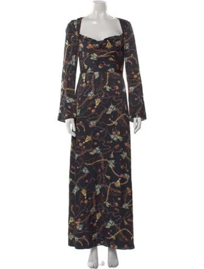 Pre-owned Fame & Partners Floral Print Long Dress In Black