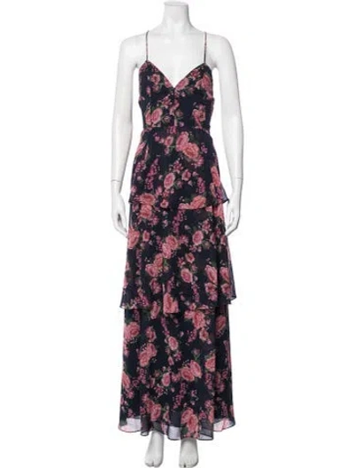Pre-owned Fame & Partners Floral Print Long Dress In Blue