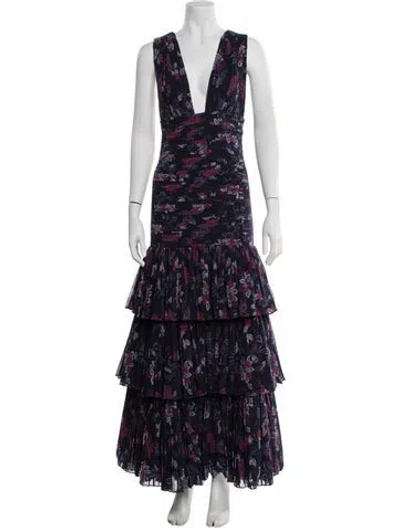 Pre-owned Fame & Partners Floral Print Long Dress In Blue
