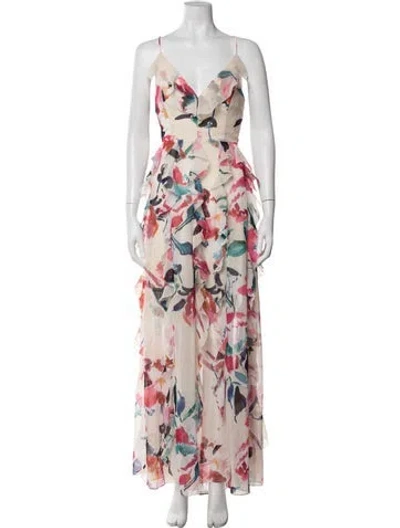 Pre-owned Fame & Partners Floral Print Long Dress W/ Tags In Multi