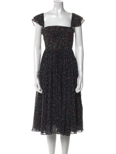 Pre-owned Fame & Partners Floral Print Midi Length Dress In Black