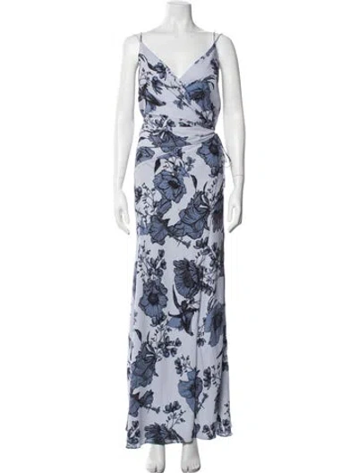 Pre-owned Fame & Partners Floral Print Midi Length Dress In Blue