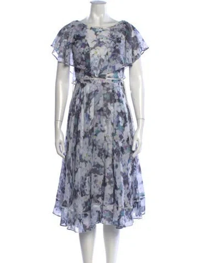 Pre-owned Fame & Partners Floral Print Midi Length Dress In Blue