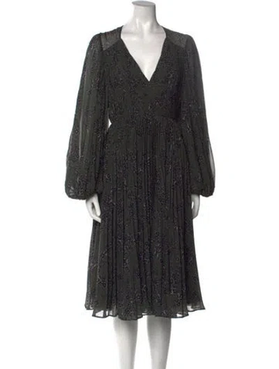 Pre-owned Fame & Partners Floral Print Midi Length Dress In Green